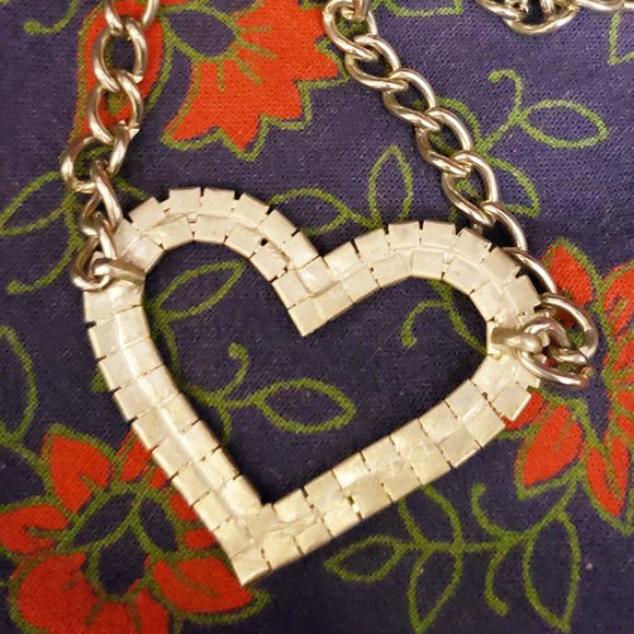 SOLD Statement Heart Rhinestone Open Pendant Silvertone Necklace - Picture 5 of 7